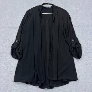 Susan Graver Liquid Knit Open Cardigan Women's Medium Black Roll‎ Sleeve Buttons
